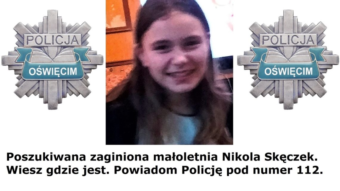 Aktualizacja – nastolatka została odnaleziona. Oświęcim. Poszukiwania zaginionej 13 – letniej Nikoli Skęczek.