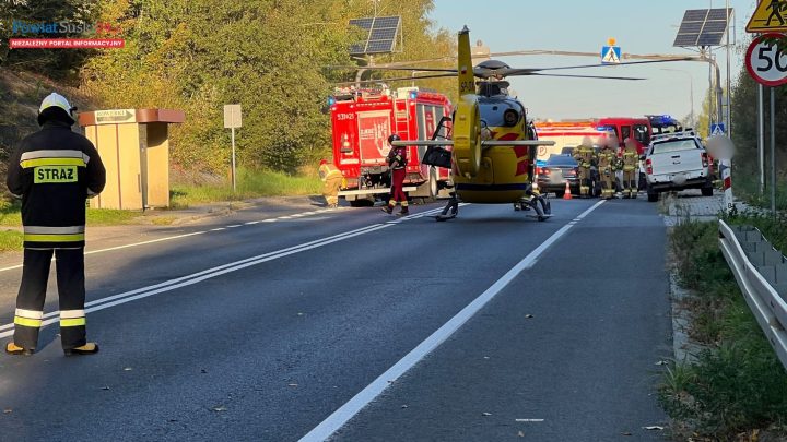 Czołowe zderzenie na DK28 w Skawcach. Droga całkowicie zablokowana.