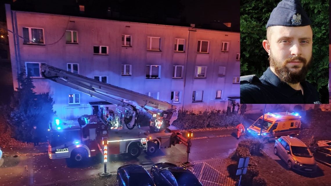 Chełmek. Policjant uratował rodzinę z zadymionego bloku.