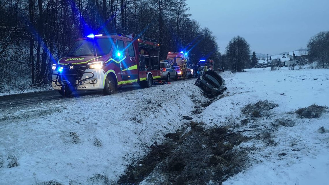 Samochód w rowie w Iwkowej. Jedna osoba poszkodowana.