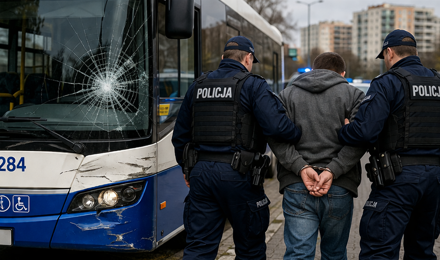 Agresywny pasażer zaatakował kierowcę i zniszczył autobus. Grozi mu do 5 lat więzienia!